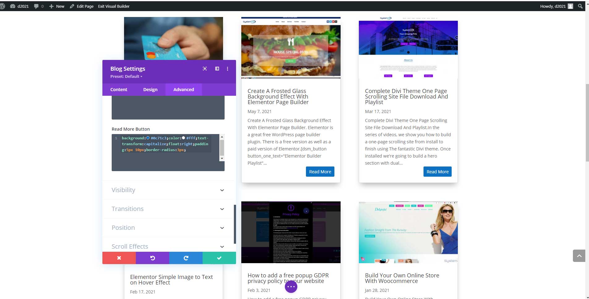 Divi Theme Customize Your Blog Read More Button With CSS