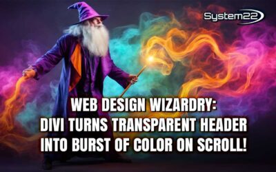 Web Design Wizardry: Divi Turns Transparent Header into Burst of Color on Scroll!